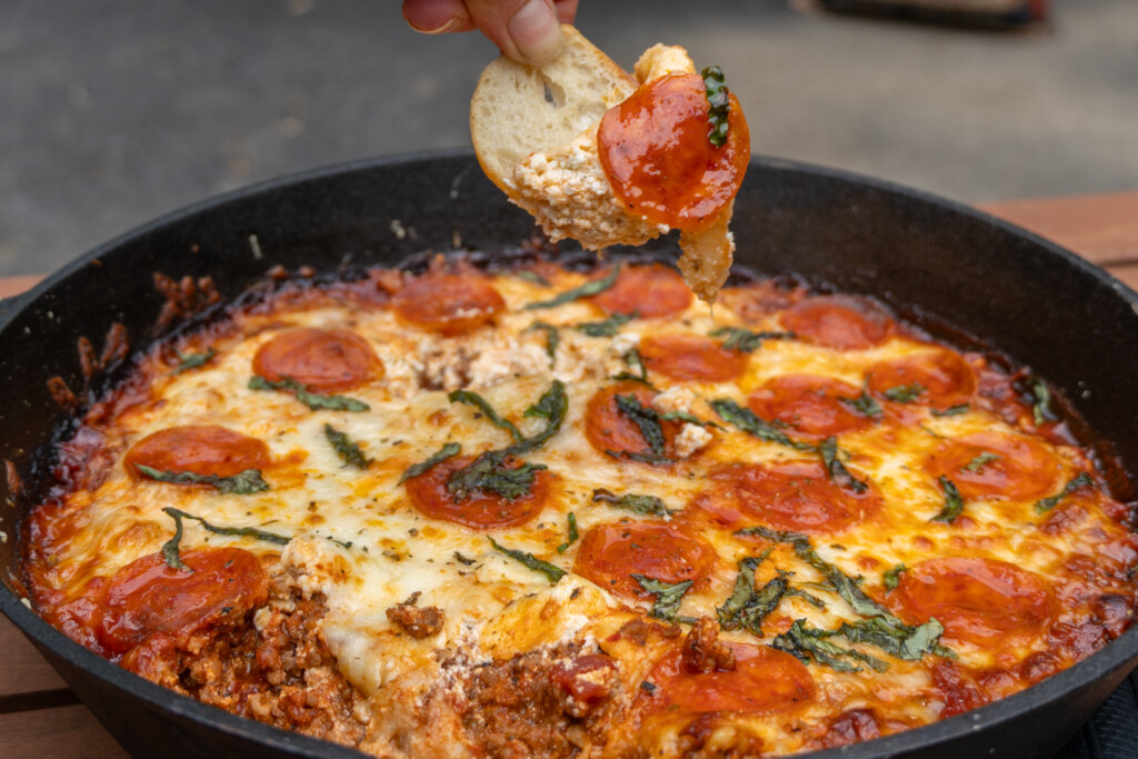 Hot Honey Pizza Dip with Venison Sausage and Pepperoni