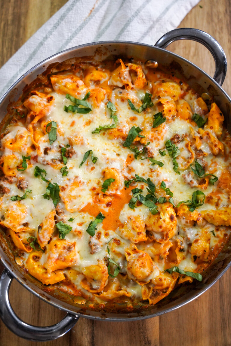 Easy One Pot Venison Sausage Tortellini Bake
