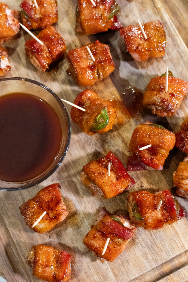 F Bacon wrapped Jalapeno Wild Game Bites with Firecracker Sauce
