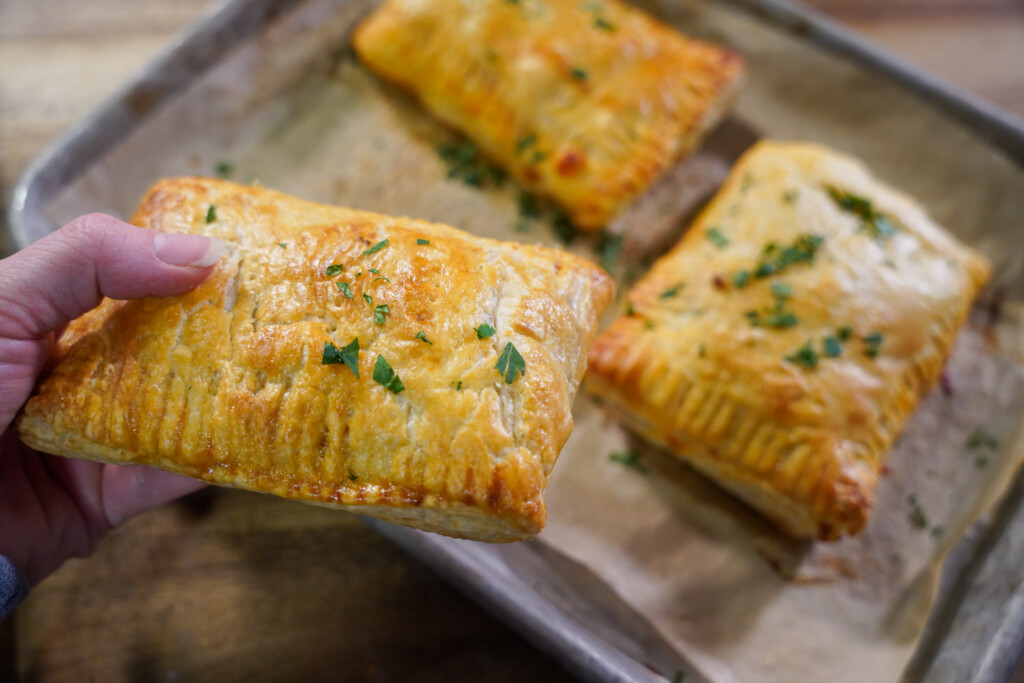 Easy venison pepperoni pizza pockets filled with ground venison, mozzarella cheese, pepperoni and pizza sauce in flaky puff pastry